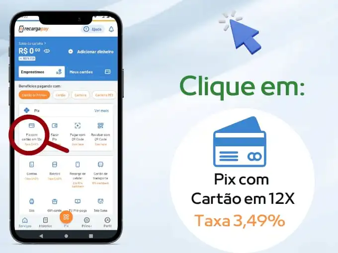 Clique em Pix Com cartão em até 12x